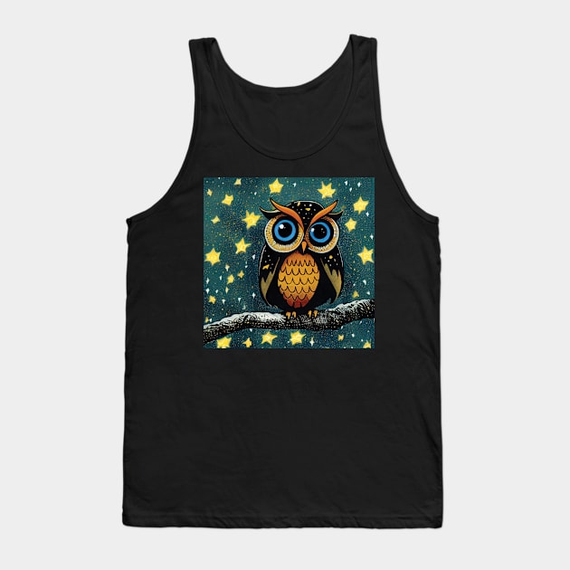 Owl with big Blue eyes and Stars Tank Top by Geminiartstudio